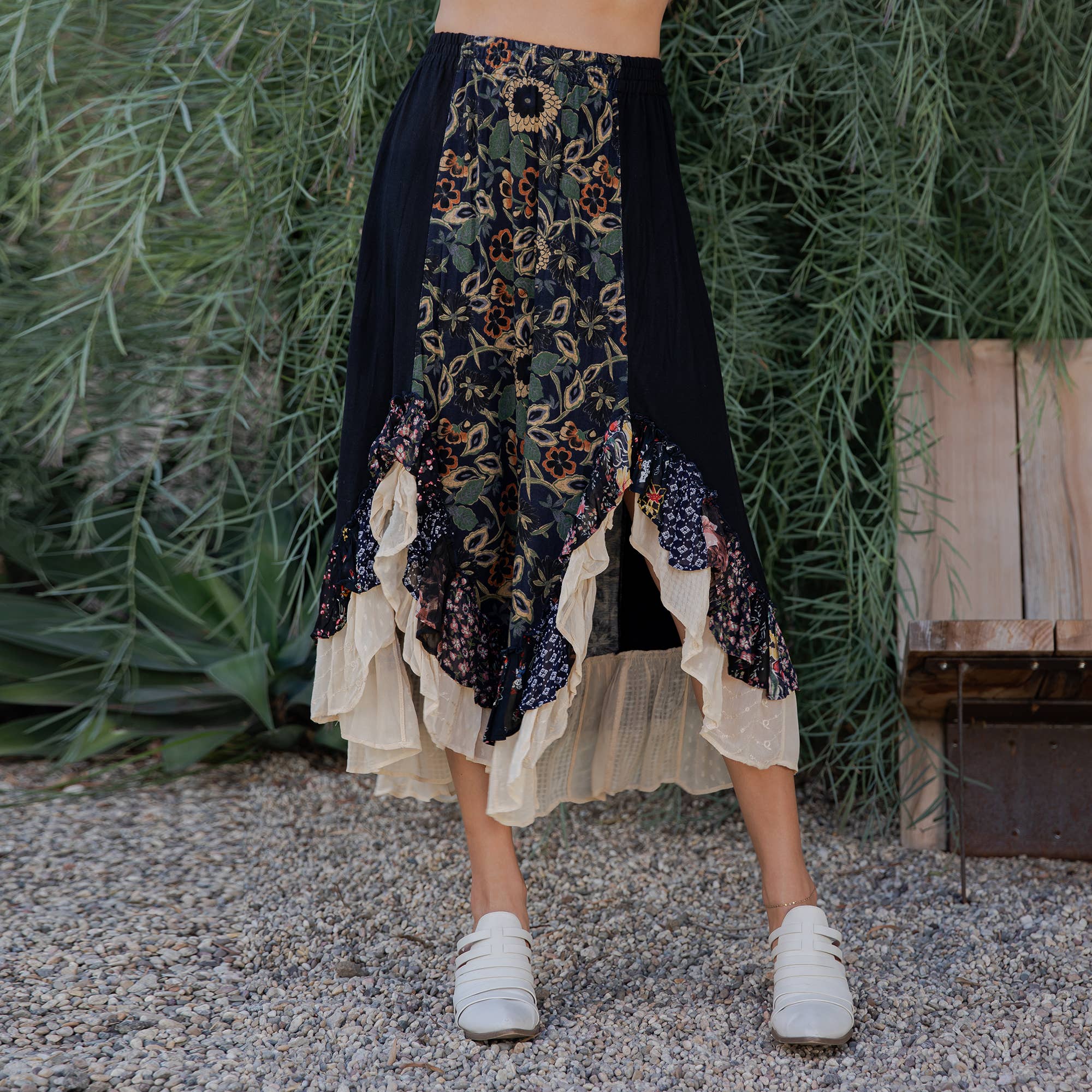 Young Threads - Bohoemian Mid-Length Skirt with Rayon Print (New Color) SK23162