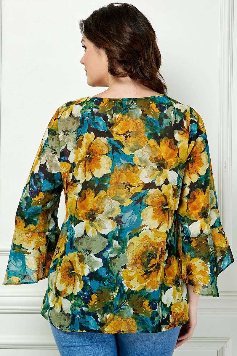 Winslow Collection - PLUS SIZE RUFFLE SLEEVE V-NECK SWING BLOUSE