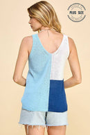 Shopin LA - CSP9233P- PLUS SIZE 3 TONE SHEER SLEEVELESS SUMMER FUN TOP