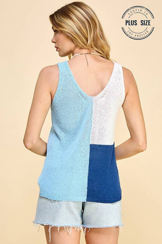 Shopin LA - CSP9233P- PLUS SIZE 3 TONE SHEER SLEEVELESS SUMMER FUN TOP