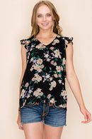 Shopin LA - SP2919T-0619 - WOMEN FLORAL PRINT RUFFLE BLOUSE