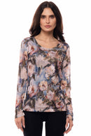 Adore - 90452-A4 Painterly Rose Long Sleeve Mesh Top