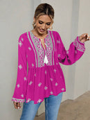 Hope & Sunshine - Boho Lantern Sleeve Tie-Neck Blouse