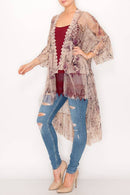 Origami Apparel ~  Lace and Crochet inspired - Ethereal Lace Tiered High-Low Kimono Cardigan - 4508 TAUPE/2 ROSE