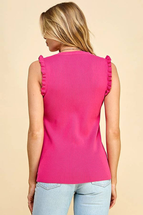Shopin LA - CSP9277 - WOMEN SLEEVELESS RIBBED RUFFLE EDGE TANK TOP