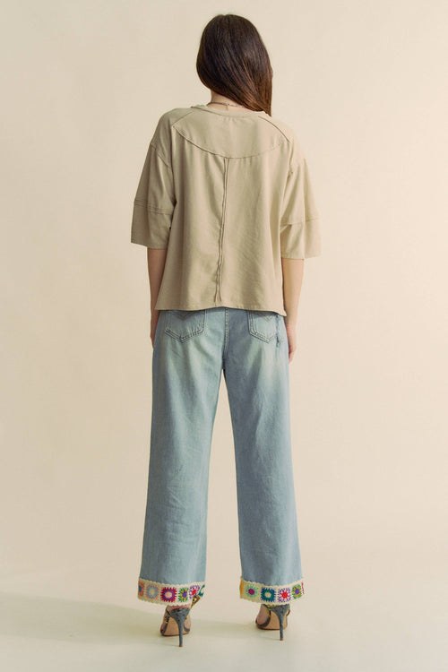 Davi & Dani - CROCHET TRIM STRAIGHT LEG DENIM JEANS