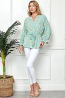 Shopin LA - CSP9143. - WOMEN MULTI COLOR RUFFLE DRAWSTRING BUTTON TOP