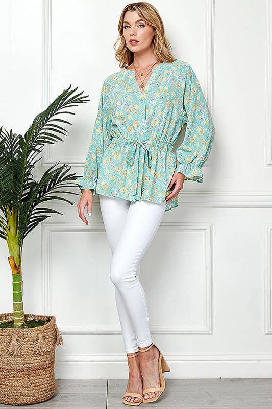 Shopin LA - CSP9143. - WOMEN MULTI COLOR RUFFLE DRAWSTRING BUTTON TOP
