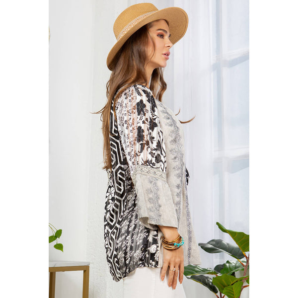 Young Threads - Embracing Western Spirit Embroidered Grey Peasant Top