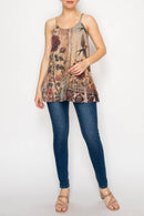 Origami Apparel ~  Lace and Crochet inspired - Adjustable Relaxed Cami Tank With Layered Ruffled Trim - T14TP VINT BIRD