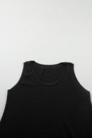 Black Scoop Neck Waffle Knit Splicing Flowy Vest