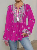 Hope & Sunshine - Boho Lantern Sleeve Tie-Neck Blouse