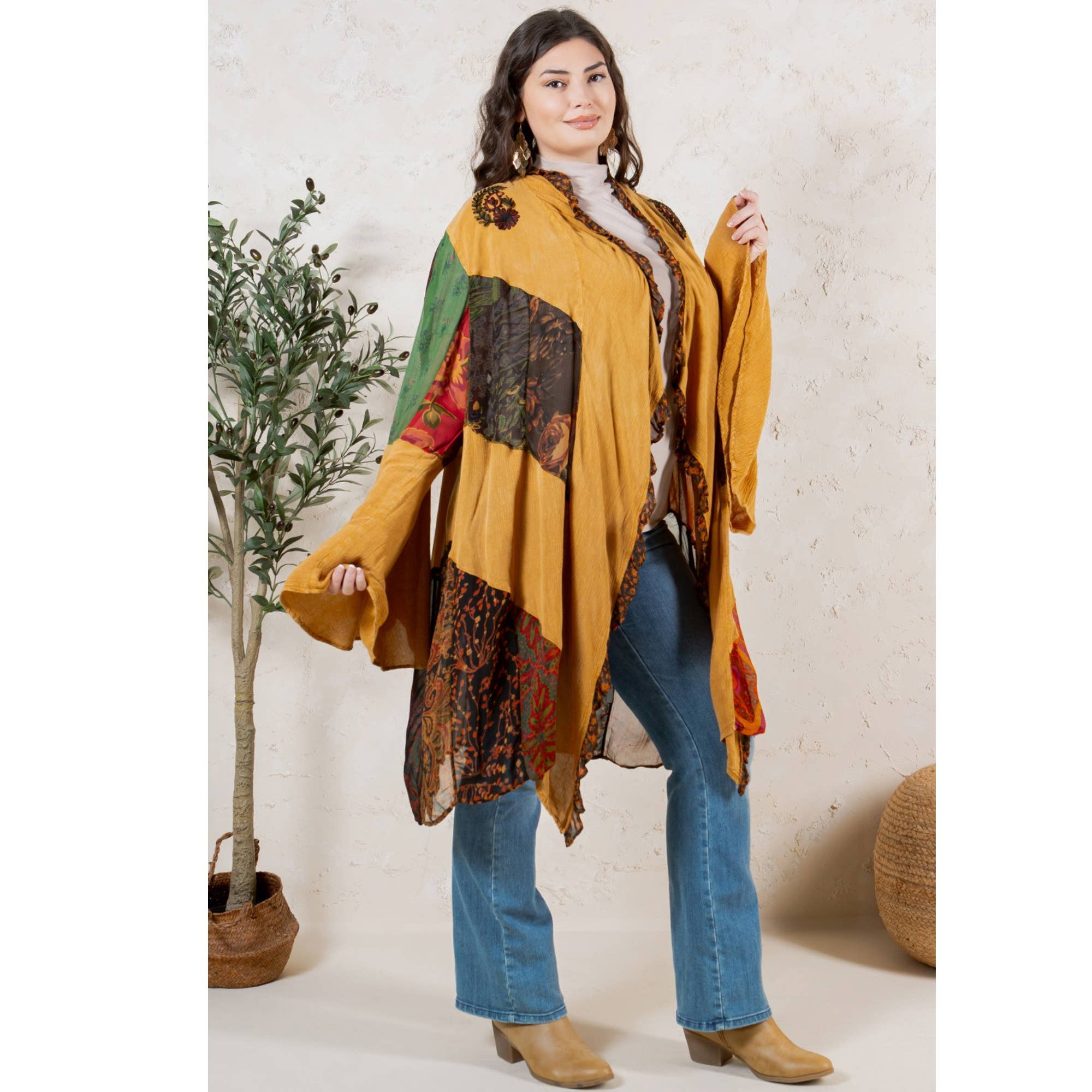 Young Threads - Rustic Bohemian: Patchworked Shrug ALSO IN PLUS