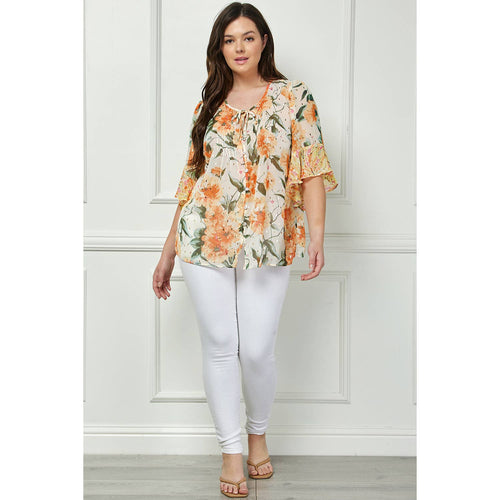 Winslow Collection - PLUS SIZE SHEER PRINTED PEASANT BLOUSE COU95L58X