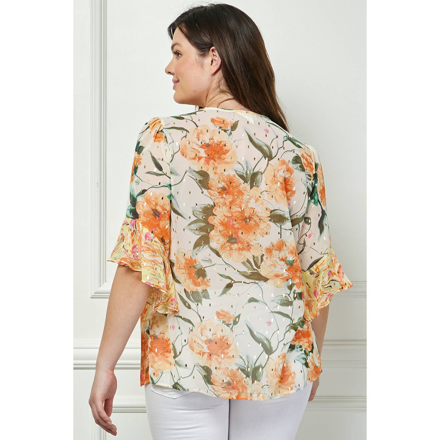 Winslow Collection - PLUS SIZE SHEER PRINTED PEASANT BLOUSE COU95L58X
