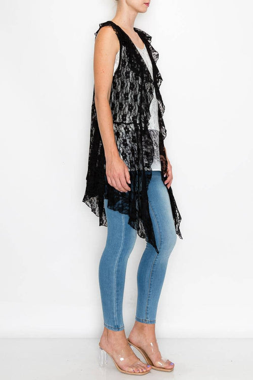 Origami Apparel ~  Lace and Crochet inspired - OLS-4497BK Vest Cover Up