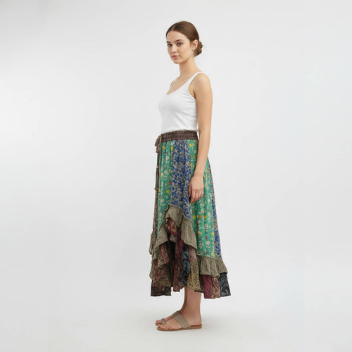 Young Threads - Bohoemian Mid-Length Skirt with Rayon Print (New Color) SK23162