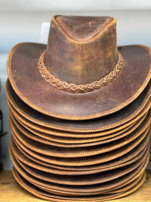 Lesa collection inc - Gunner| Reddish Brown  Leather  Western Outback Cowboy Hat