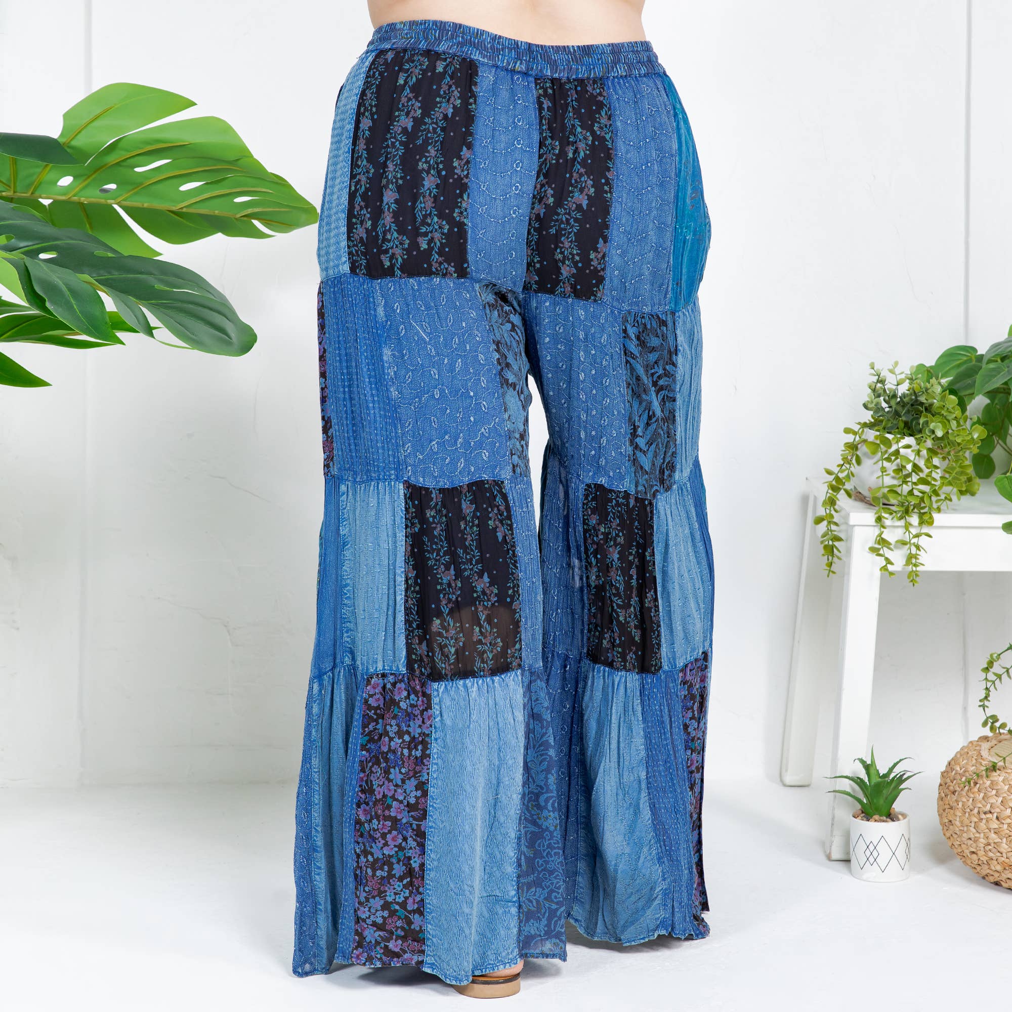 Young Threads - Retro Revival Long Flared Patchwork Pants (New Color)