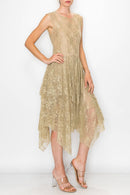Origami Apparel ~  Lace and Crochet inspired - Taupe Lined Dress with  Matching Slip