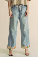 Davi & Dani - CROCHET TRIM STRAIGHT LEG DENIM JEANS