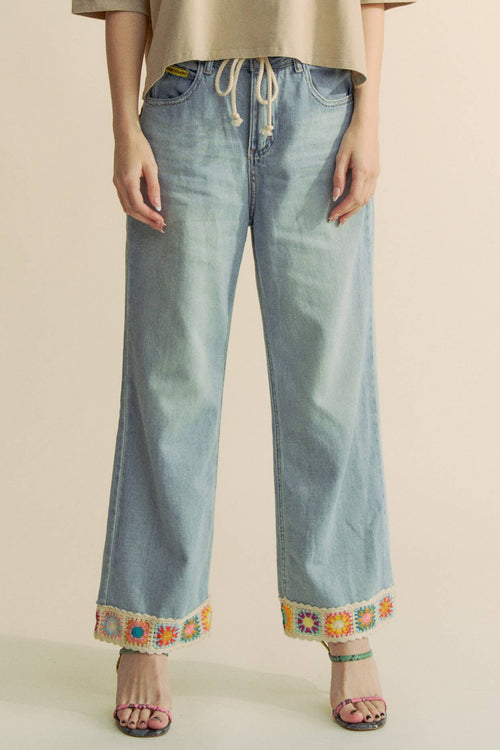 Davi & Dani - CROCHET TRIM STRAIGHT LEG DENIM JEANS