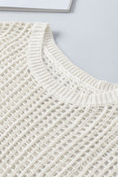 Apricot Fishnet Knit Ribbed Round Neck Short Sleeve Tee