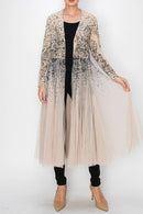 Origami Apparel ~  Lace and Crochet inspired - Chic Contrast Longline Blazer Jacket With Mesh Tulle Panel - 4773TP LEOROSE