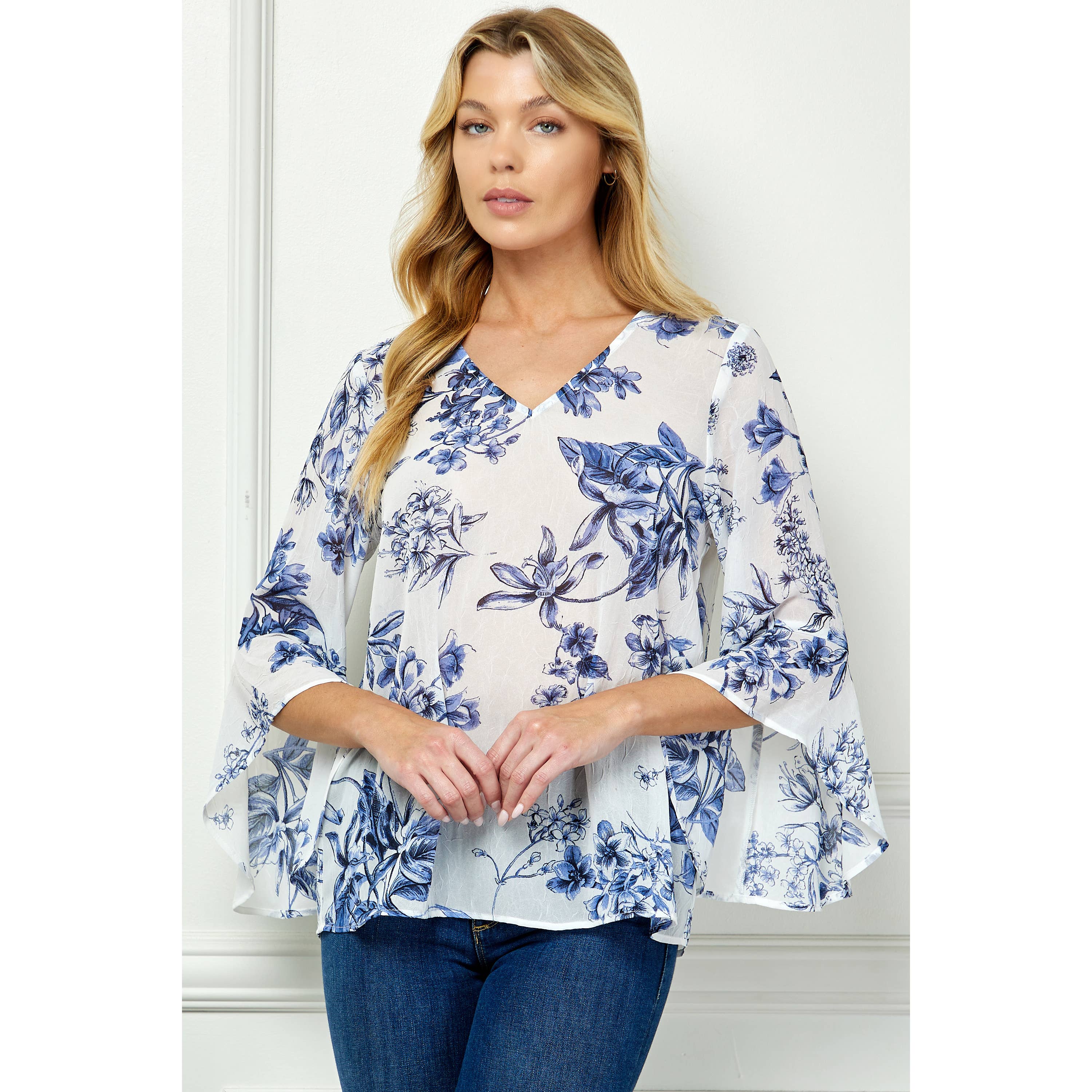 Winslow Collection - RUFFLE SLEEVE V-NECK SWING TOP