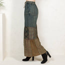 Young Threads - Boho chic Tiered Patch Inserted Denim &Knit Pants(New Color)