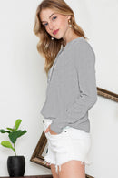 Brown Solid Color Waffle Knit Long Sleeve Henley Shirt