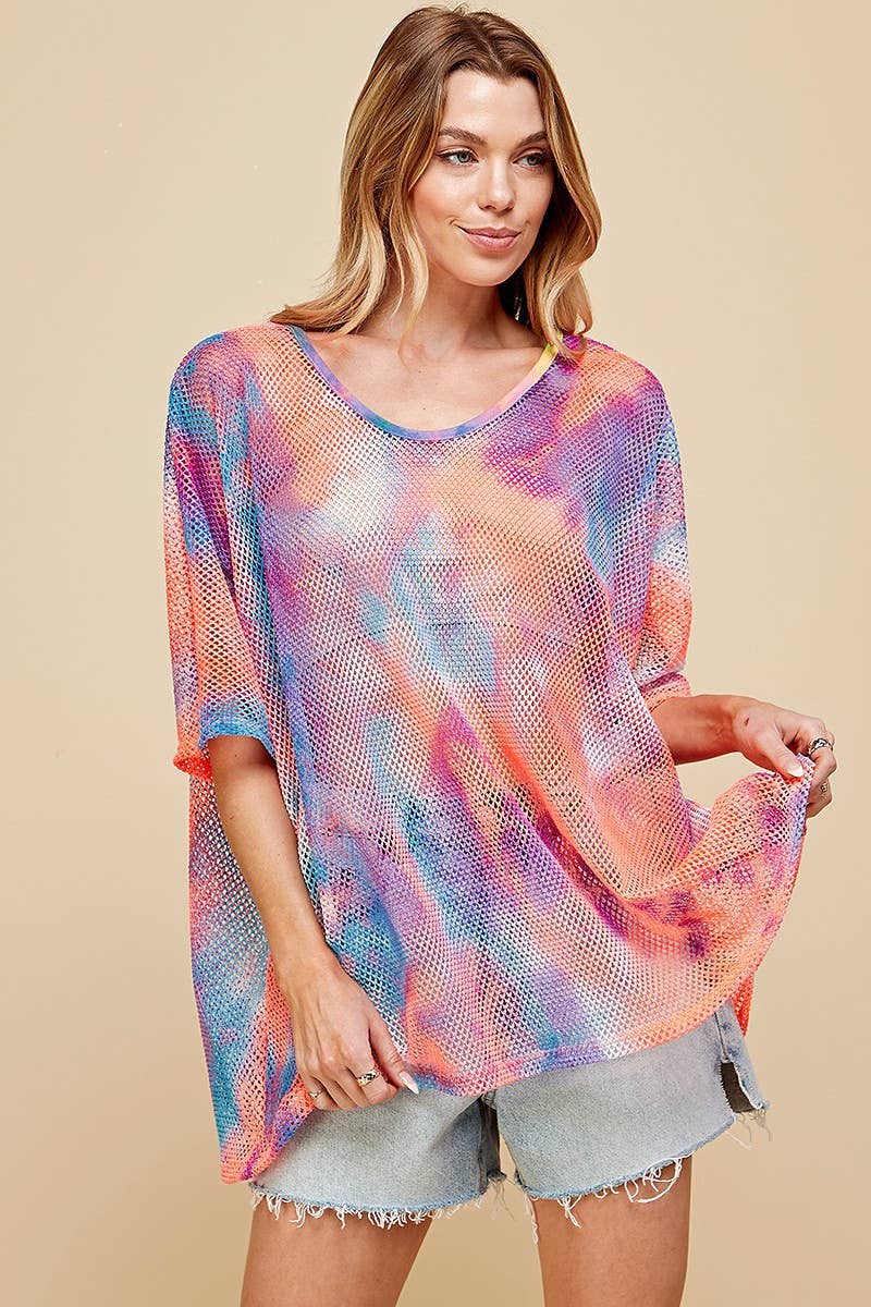 Shopin LA - SPT5118  WOMEN TIE DYE OVERSIZED MESH FISHNET TOP