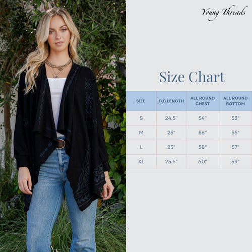Young Threads - Artisan Plush Knit Kimono Shrug with Handcrafted Embroidery