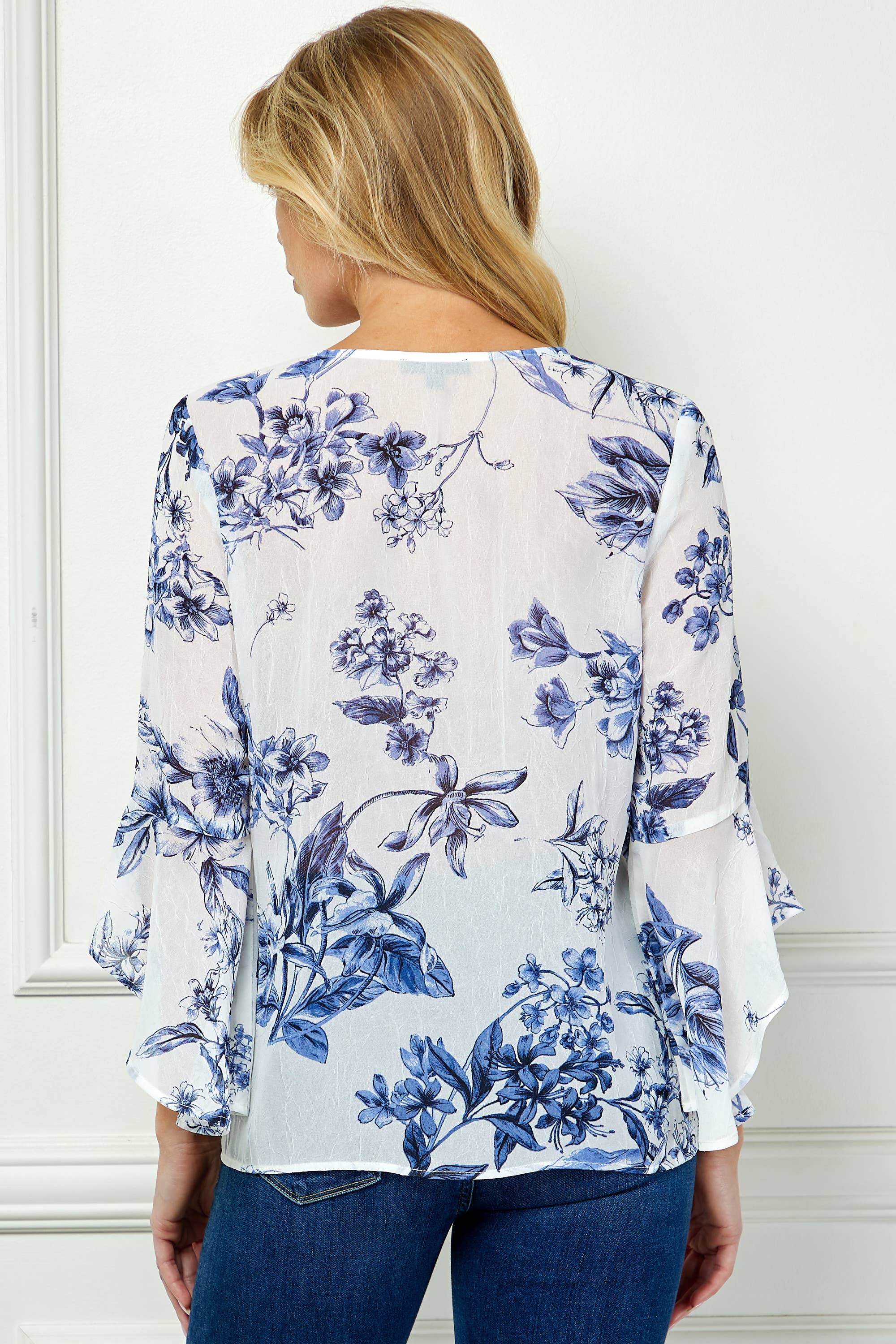 Winslow Collection - RUFFLE SLEEVE V-NECK SWING TOP
