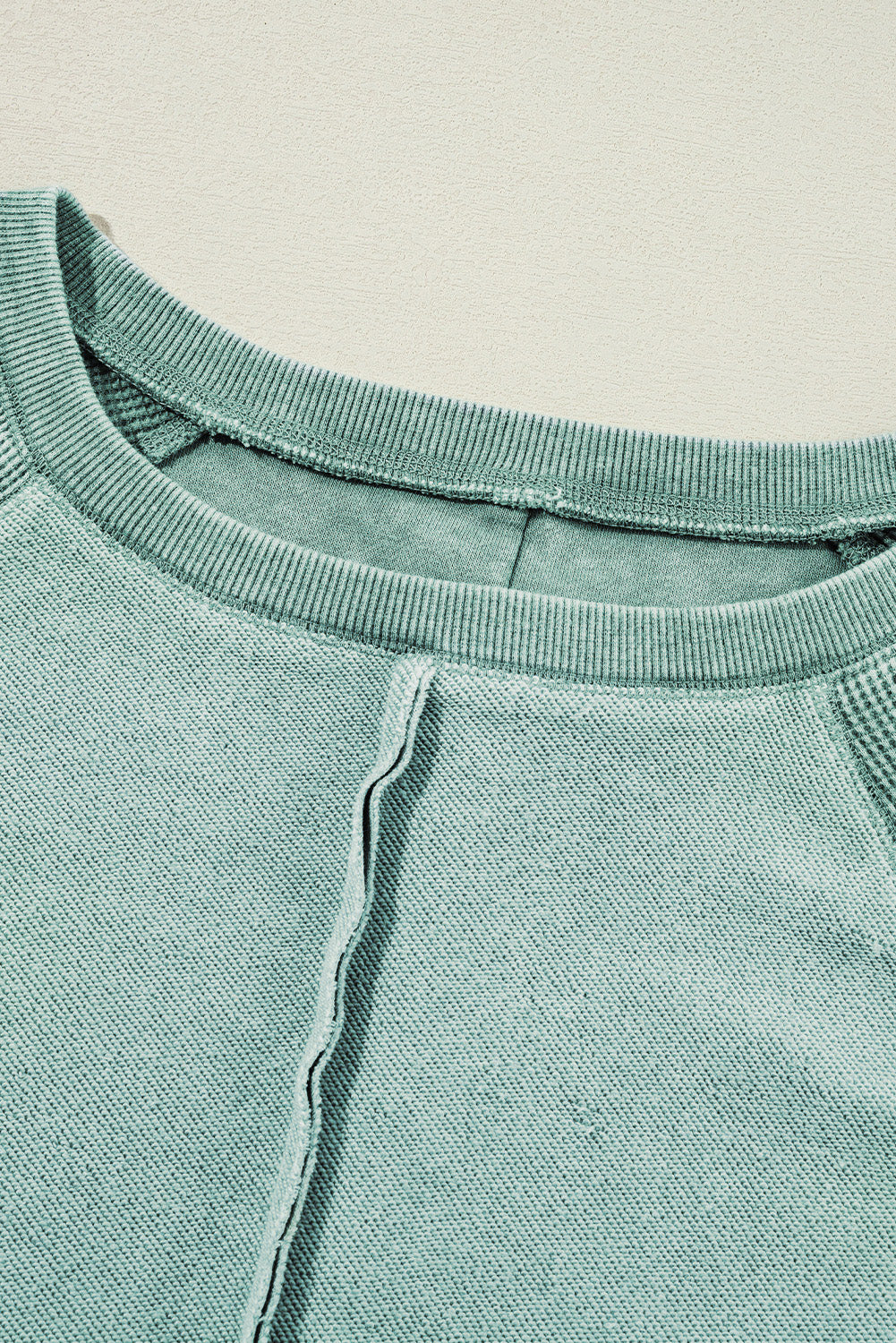 Orchid Petal Waffle Patchwork Raglan Sleeve Exposed Seam Sweatshirt