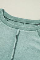 Orchid Petal Waffle Patchwork Raglan Sleeve Exposed Seam Sweatshirt