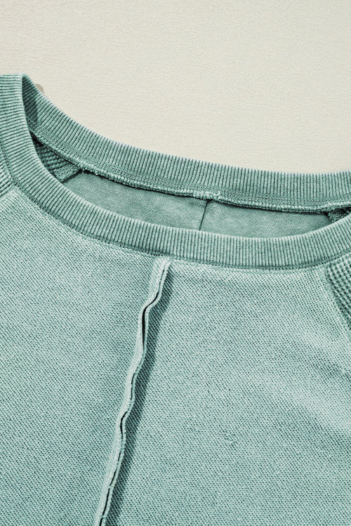 Orchid Petal Waffle Patchwork Raglan Sleeve Exposed Seam Sweatshirt