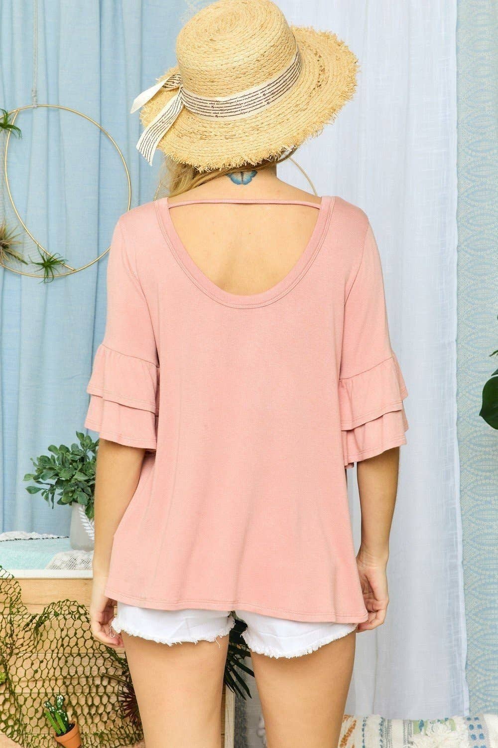 Madelyn - LYT15160-RUFFLE SLEEVE RELAXED FIT TOP