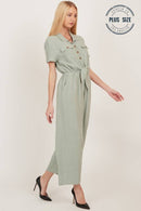 Shopin LA - CSP9220P - PLUS BUTTON UP FRONT POCKET COLLARED JUMPSUIT