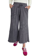 Pink Flower Patch Mineral Washed Cropped Wide Leg Pants