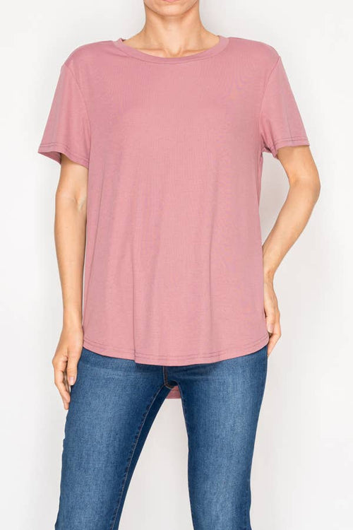 Origami Apparel ~  Lace and Crochet inspired - Ultra-Soft Short Sleeve Tee - OLS-4867DUSTY ROSE