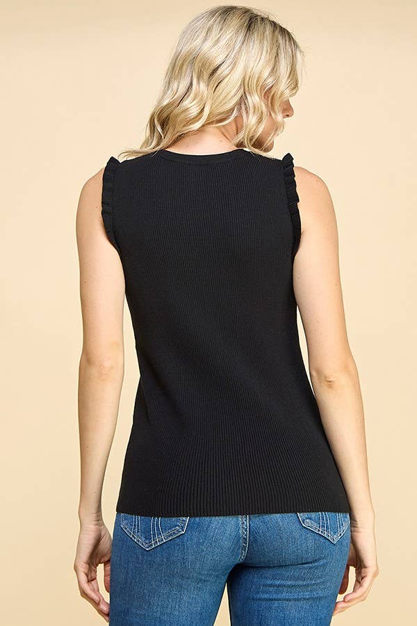 Shopin LA - CSP9277 - WOMEN SLEEVELESS RIBBED RUFFLE EDGE TANK TOP