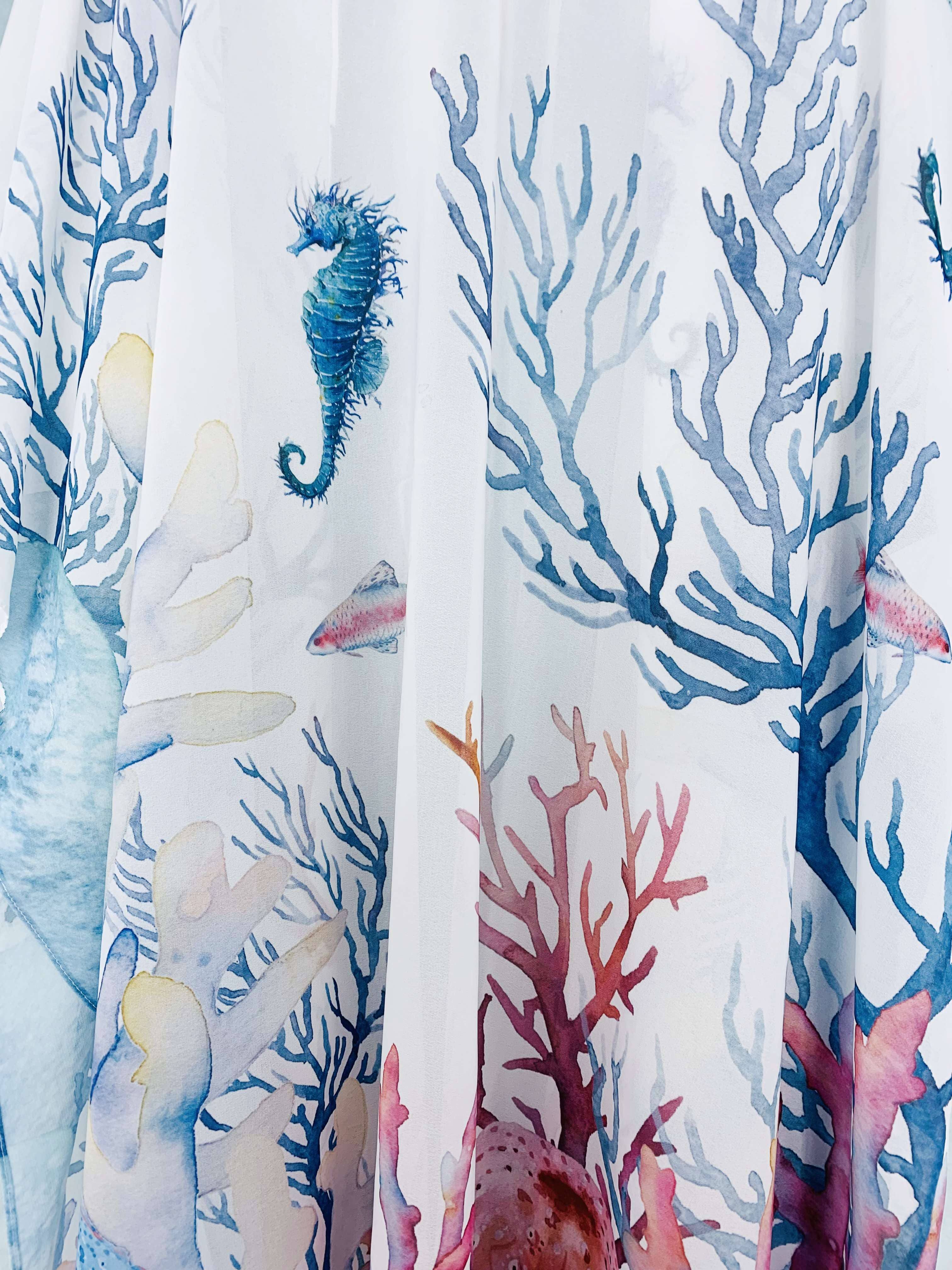 JC Sunny Fashion - JC071023 White-Multi Seahorse Coral Kimono