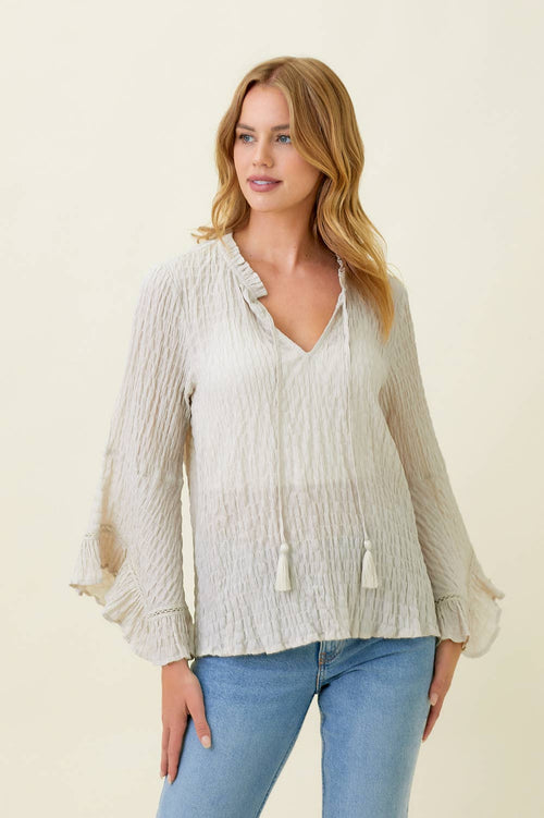 Mystree - 57645 Crinkle Bell Sleeve Blouse
