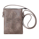 Shine Mark Accessories - Taupe - Cross laser cut crossbody cellphone bag