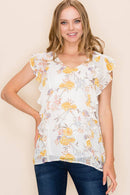 Shopin LA - SP2919T-0619 - WOMEN FLORAL PRINT RUFFLE BLOUSE