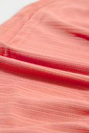 Tomato Red Shirred V Neck Short Flutter Sleeve Textured Blouse