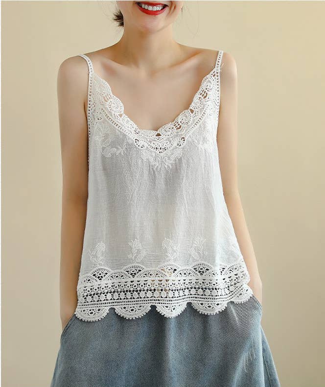 Hope & Sunshine - Lace Trim Camisole Stone Wash Tank Top