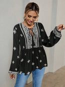 Hope & Sunshine - Boho Lantern Sleeve Tie-Neck Blouse