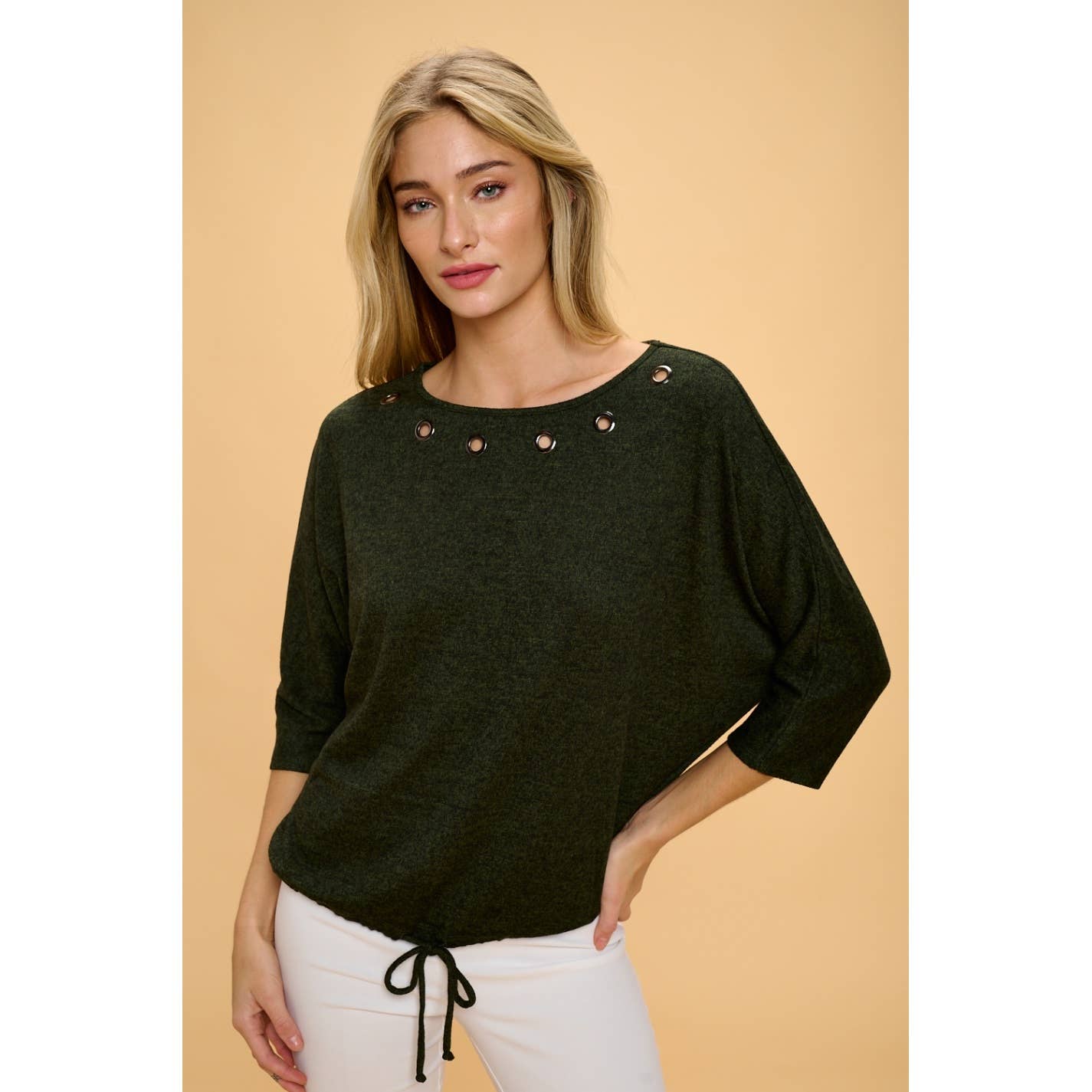 Perseption - ELBOW SLEEVE GROMMET NECK TUNNEL HEM DOLMAN SWEATERS
